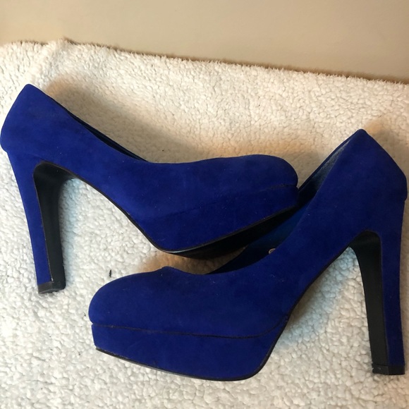 Blue suede platform heels size 10 - Picture 3 of 5